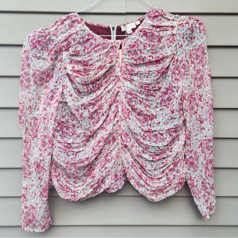 Anthropologie Plus Let Me Be Ruched Floral Print Blouse NWT Exposed Back Zipper